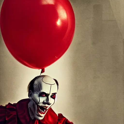 Image similar to nicholas cage as pennywise portrait, cinematic, realistic photography
