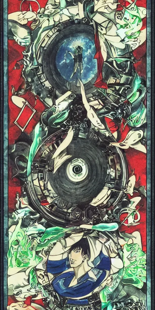 Prompt: balanced Wheel of Fortune tarot card by Koyoharu Gotouge