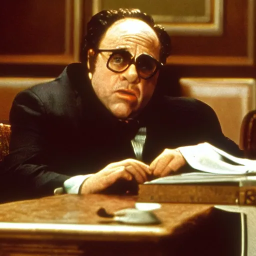 Image similar to movie still of danny devito as don corleone in the godfather