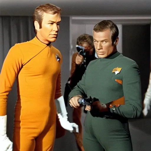 Prompt: captain kirk saying we come in peach shoot to kill