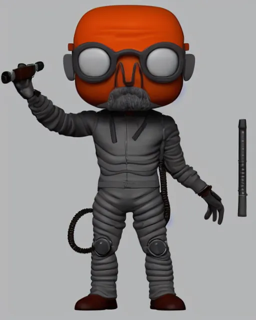 Image similar to full body 3d render of gordon freeman in his hev suit as a funko pop, studio lighting, white background, blender, trending on artstation, 8k, highly detailed