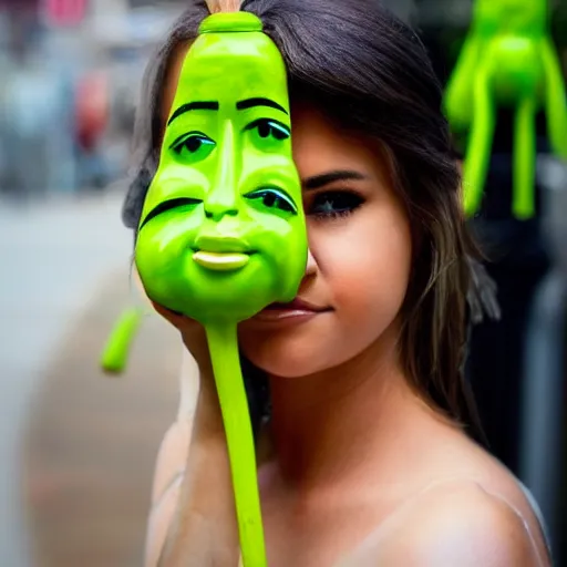 Image similar to photo of human celery with selena gomez face