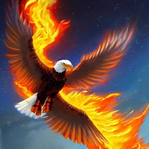 Prompt: eagle on fire in space, painting, Artstation