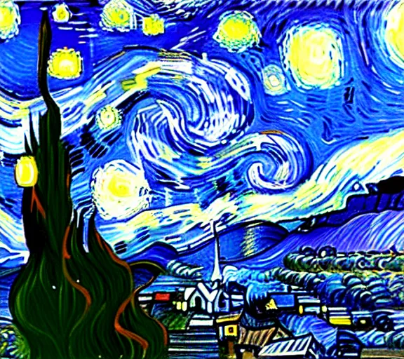 Image similar to starry night but its of new york, accurate, 4 k, realistic