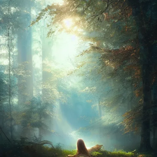 Image similar to A beautiful painting of an angel in a magical forest, ray traced sun light, by greg rutkowski and Kalin Popov , Trending on artstation HD.