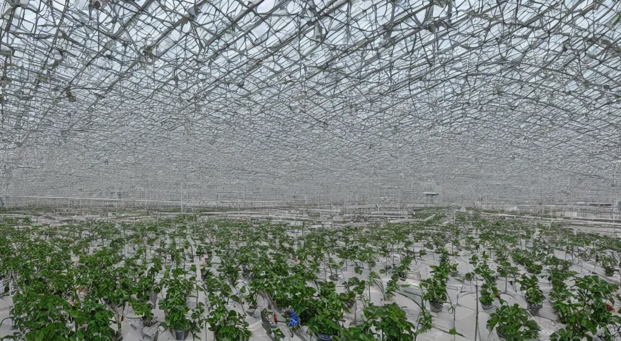 Image similar to the world's largest rooftop greenhouse, 4k, epic, built on top of a building