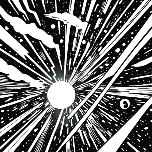 Image similar to colorful mcbess style interstellar war