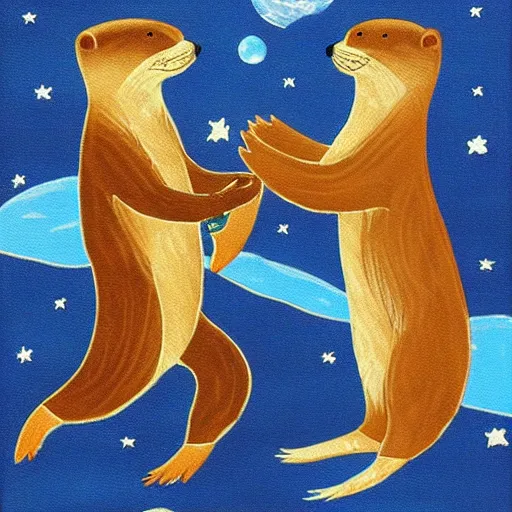 Image similar to Otters dancing on the moon