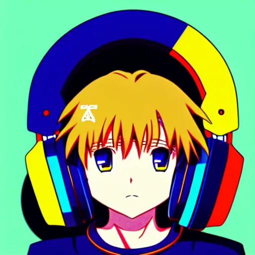 Image similar to An anime character's head wearing retro headphones. 90s anime, Sailor Moon, Neon Genesis, official art, flat cell shading, fantastic screenshot art, trending on artstation, muted nostalgic colors