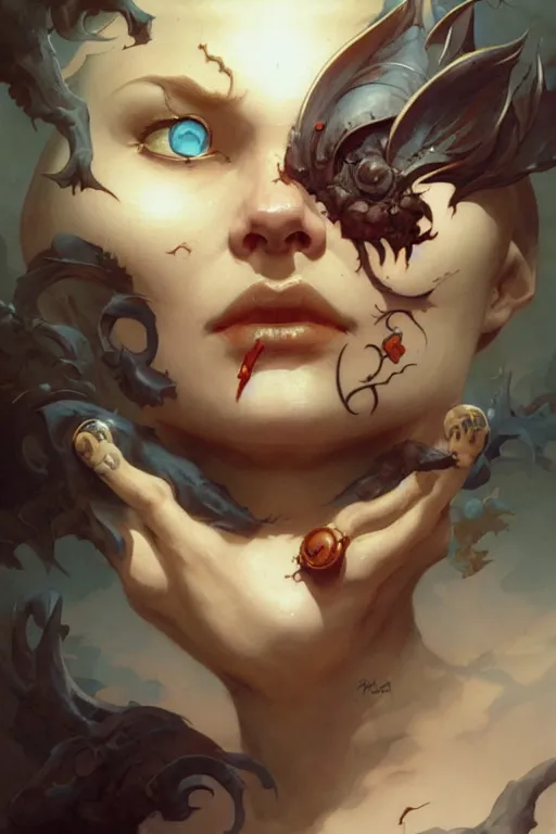 Image similar to facial tattoo design by peter mohrbacher and craig mullins and hiroshi yoshida and james jean and frank frazetta and michael whelan and andreas rocha