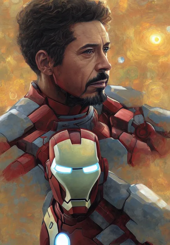 Image similar to iron man portrait, highly detailed, science fiction landscape, art style by klimt and nixeu and ian sprigger and wlop and krenz cushart