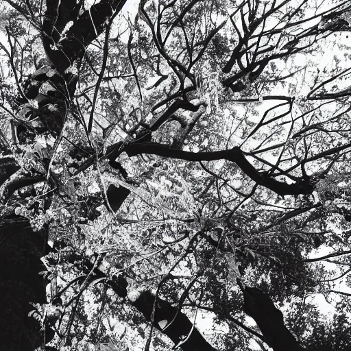 Image similar to a black and white photograph of a tree with blue leaves growing on it.