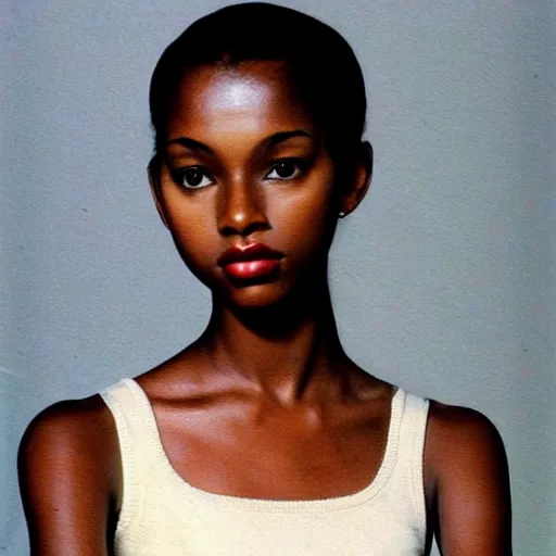 Image similar to aesthetic photo of a beautiful 1 9 8 7 black young female model, trending on pinterest