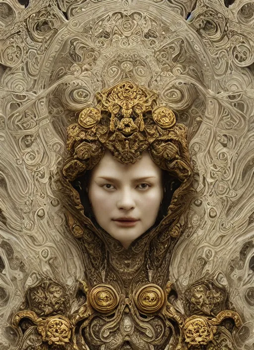 Prompt: marble sculpture of multiple beautiful women, oil slick, palladium veins, dripping, mandelbulb, hypercube, ivory carving, fractal paisley inlay, lace, intricate, elegant, highly detailed, gold inlay, metallic, ivory, artgerm, lace, by ruan jia, greg rutkowski, mucha, zbrush, nick alm
