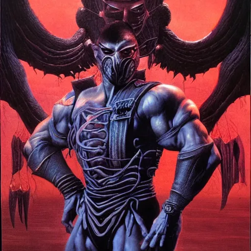 Image similar to Mortal Kombat cover art by Wayne Barlowe