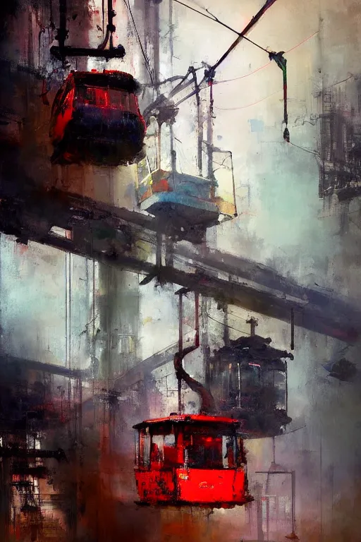 Prompt: abstract painting of a cable car machine in bright colours by jeremy mann, hd, uplight