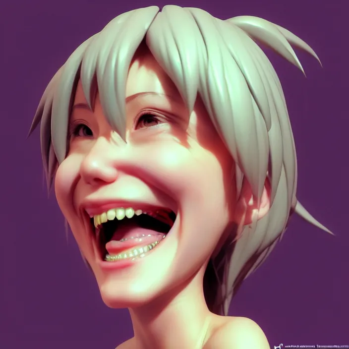 Image similar to portrait of the popular girl laughing at the viewer, by Katsuhiro Otomo, Yoshitaka Amano, Nico Tanigawa, and Artgerm rendered with 3D effect.