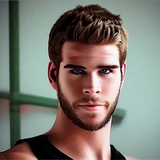 Image similar to “a realistic detailed photo of a guy who is an attractive humanoid who is half robot and half humanoid, who is a male android, Liam Hemsworth, shiny skin, posing like a statue, blank stare”