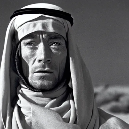 Image similar to peter o'toole as muadib, film still, 7 0 mm, lawrence of arabia, dune