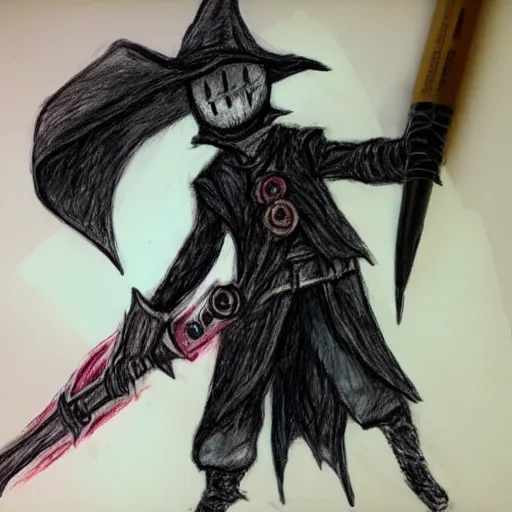 Prompt: child crayon drawing of bloodborne