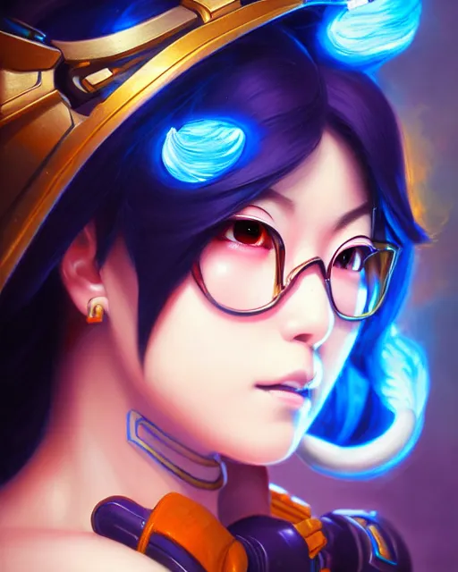 Image similar to mei from overwatch, elegant, colorful, fantasy, fantasy art, character portrait, portrait, close up, highly detailed, intricate detail, amazing detail, sharp focus, vintage fantasy art, vintage sci - fi art, radiant light, caustics, by boris vallejo