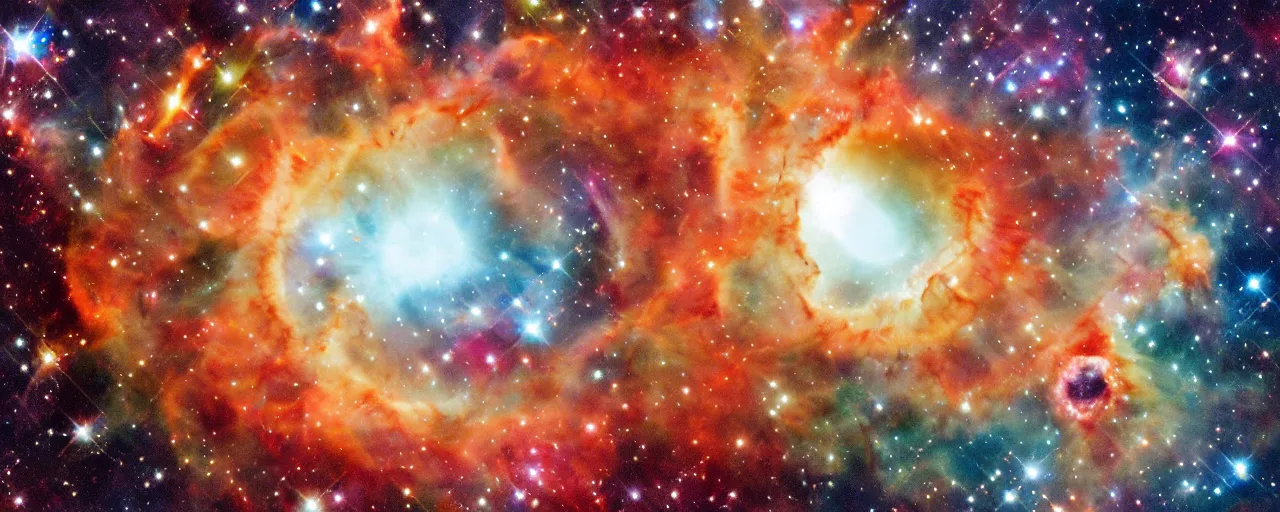 Image similar to chaotic volumetric space nebula, Helix nebula, Pillars of Creation, epic cosmic starfield scene, made by Hubble