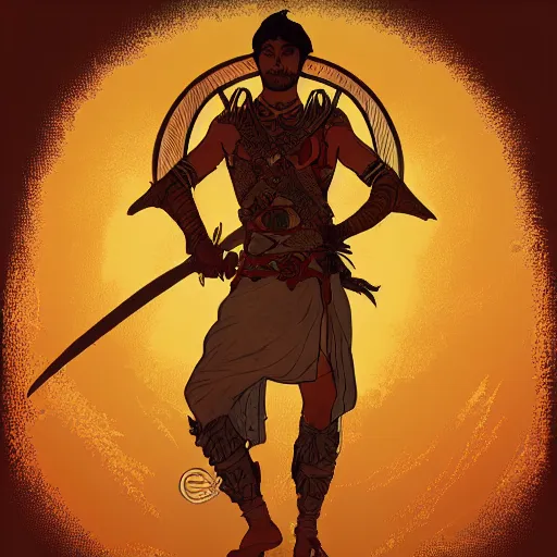 Prompt: an ultra detailed vector image of solaire of astora dressed as the prince of persia, concept art by alphonse mucha and greg rutkowski, bright red desert sands, bright yellow and red sun, octane render, liminal space