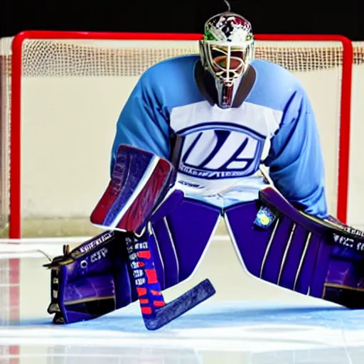 Image similar to ice hockey goalie playing on his ipad