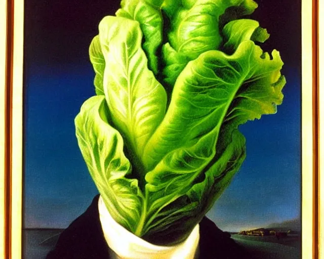 Prompt: a salvador dali painting of a head of lettuce