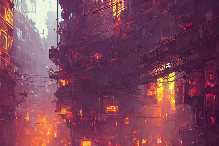 Image similar to bustling underbelly of a thriving steampunk city by alena aenami and eddie mendoza, trending on artstation