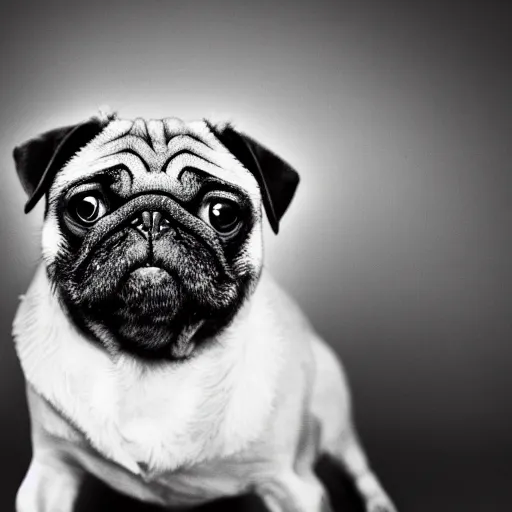 Prompt: portrait of a pug as a rocket - man, dark background, studio light, hdr, nikon 2 4 mm f / 1. 8 g, by sebastiao salgado