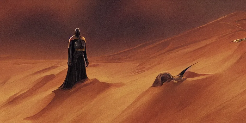 Prompt: dune composition idea concept art, denis villeneuve, greg fraiser