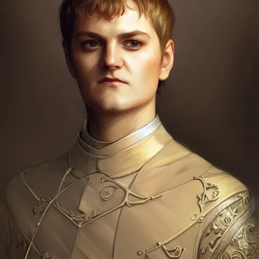 Image similar to portrait of joffrey baratheon, intricate, elegant, highly detailed, digital painting, artstation, concept art, smooth, sharp focus, illustration, art by artgerm and greg rutkowski and alphonse mucha and william - adolphe bouguereau