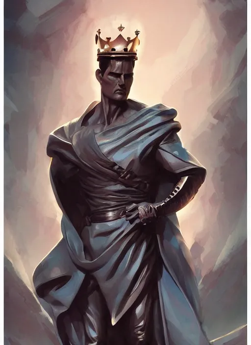 Prompt: broken statue of tom cruise as a king, in the style of artgerm, charlie bowater, sam guay, atey ghailan and mike mignola, vibrant colors and hard shadows and strong rim light, plain background, comic cover art, trending on artstation