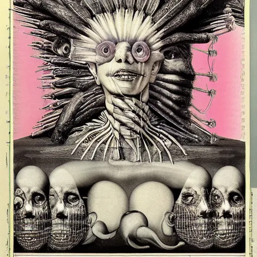 Image similar to post - punk new age album cover, asymmetrical design, frame of a dollar bank notes, capitalism, magic, apocalypse, psychedelic, black white pink, magic, giger h. r., giuseppe arcimboldo