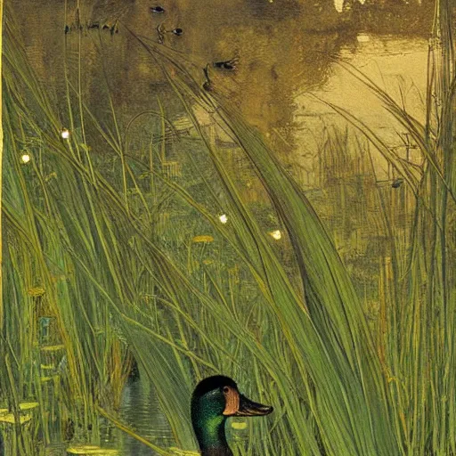 Image similar to beautifully fine detailed river reeds duckweeds, abstract extreme close up mallard feathers, river leaves foliage, circle, curved abstract flowing arched borders kilian eng, john william waterhouse john everett millais