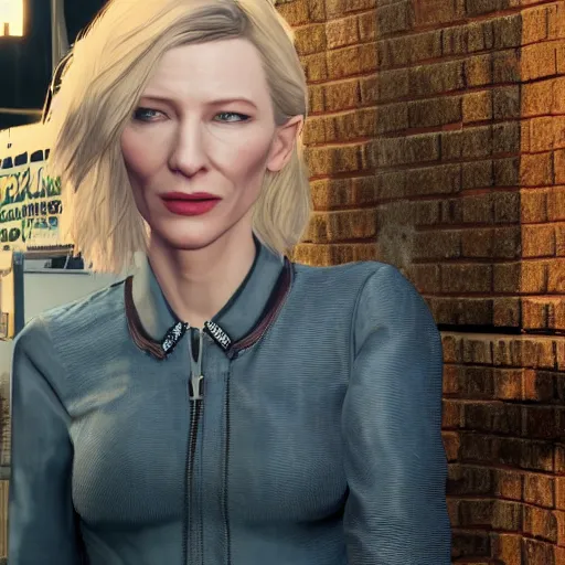 Image similar to cate blanchett in grand theft auto V, gaming, detailed, 4k