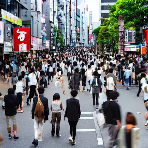 Image similar to street of tokyo with crowd statues of people