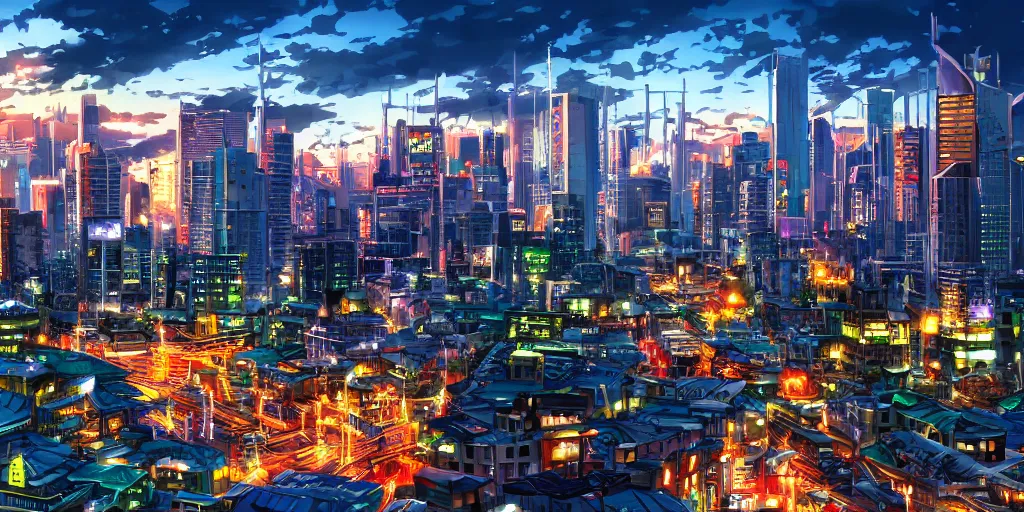 Image similar to hd anime cityscape, 4 k, stunning