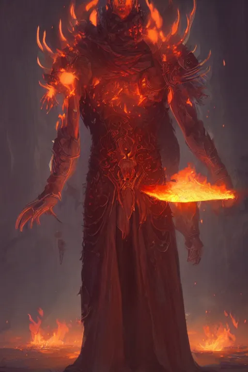 Prompt: a d & d character with flames in their eyes, character concept art, illustration, world of warcraft, by greg rutkowski, emylie boivin, rossdraws