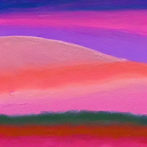 Image similar to a high quality painting of pink hills and pink sky