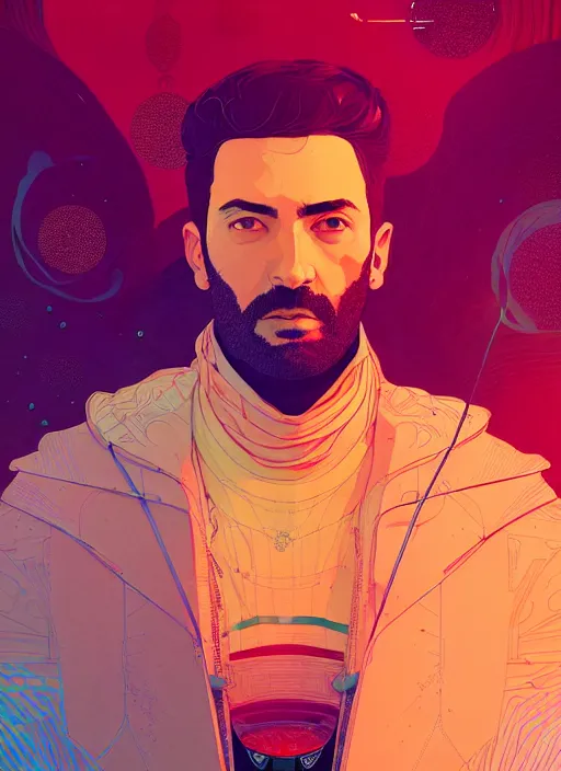 Prompt: portrait of cem yılmaz, artstation winner by victo ngai, kilian eng and by jake parker, by conrad roset, swirly vibrant color lines, winning award masterpiece, fantastically gaudy, aesthetic octane render, 8 k hd resolution