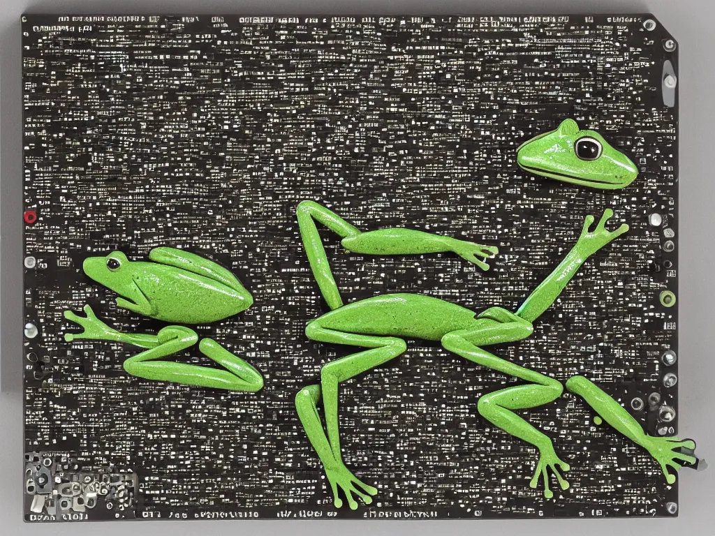 Prompt: a frog made from synthesizer parts