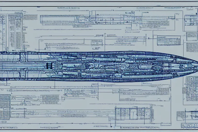 Prompt: alien spaceship blueprint schematics