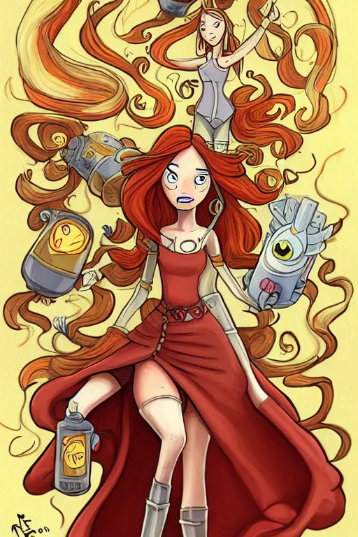 Image similar to fire princess adventure time working in a winery, animation pixar style, by pendleton ward, magali villeneuve, artgerm, rob rey and kentaro miura style, golden ratio, trending on art station