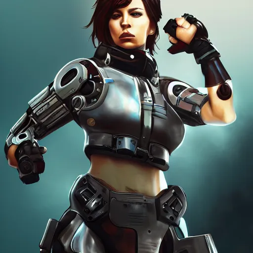 Image similar to female fighter cyborg, cinematic effect, artstation.