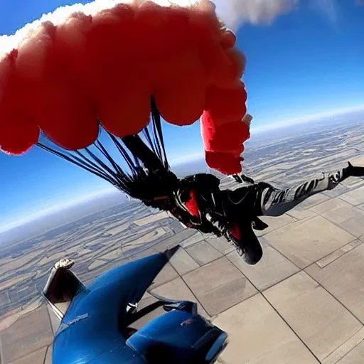 Prompt: photo of donald trump skydiving, hair blowing wildly, gopro camera