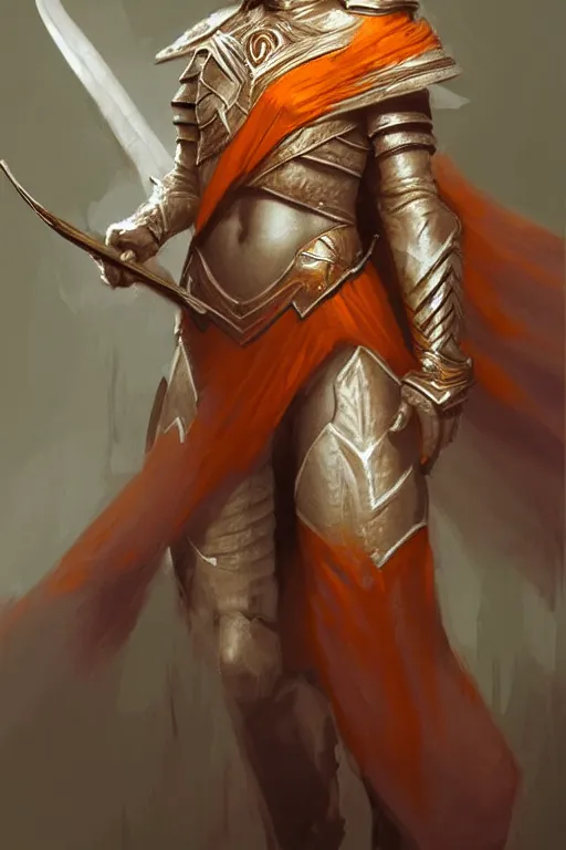 Prompt: full - body portrait of a ranger, female, white and orange breastplate, magical, high fantasy, d & d, by craig mullins, face details, extremely detailed, digital illustration