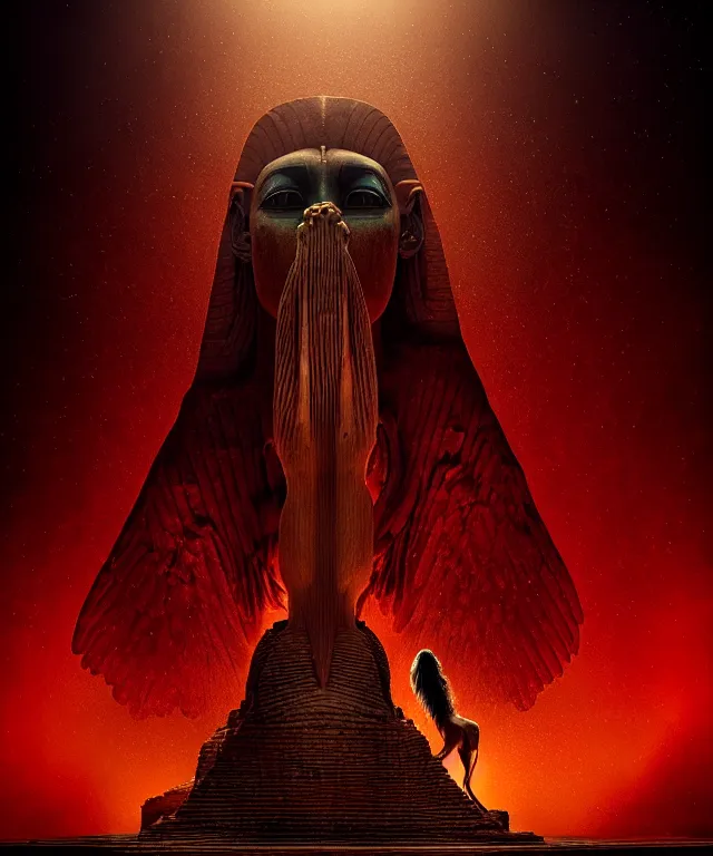 Image similar to epic professional digital art the sphinx, horrific yet beautiful vibe, evocative, atmospheric lighting, painted, intricate, highly detailed, by leesha hannigan, wayne haag, reyna rochin, ignacio fernandez rios, mark ryden, iris van herpen, artstation, cgsociety, stunning, gorgeous, sharp focus, cinematic, masterpiece