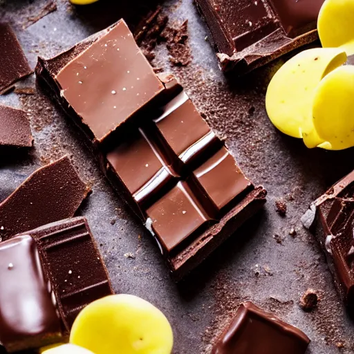 Prompt: extremely delicious looking photo of desert with melted chocolate, expensive top quality product, most perfect chocolate on the world, small manufacture, unique style, 8 k, product photography, professional studio photography